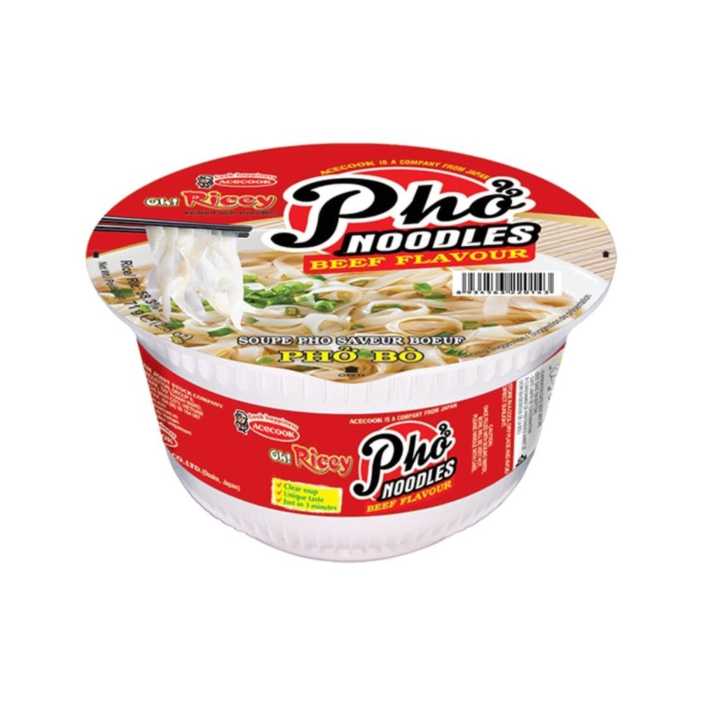 Acecook Oh! Ricey Instant Rice Noodle - Pho Noodles Beef Flavour (Bowl) 71g
