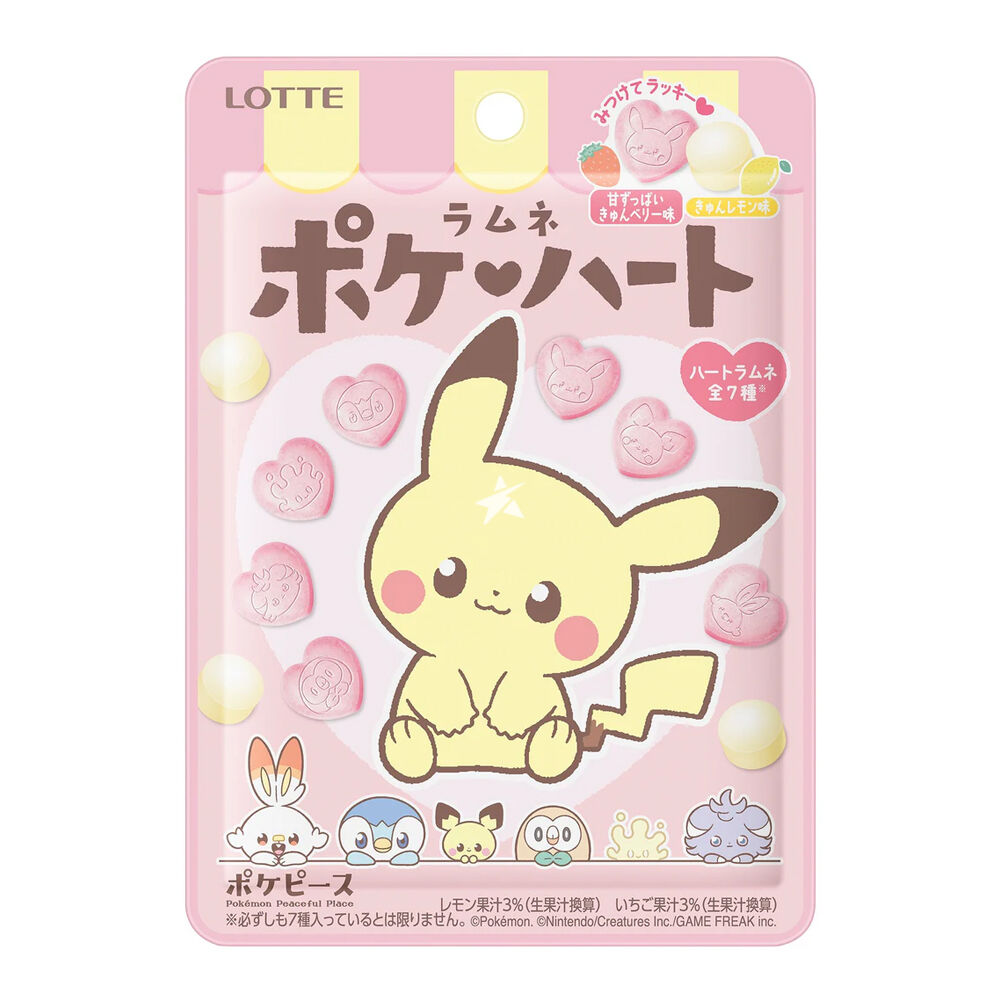 Lotte Pokemon Heart Ramune Sweets Strawberry and Lemon Flavor 40g