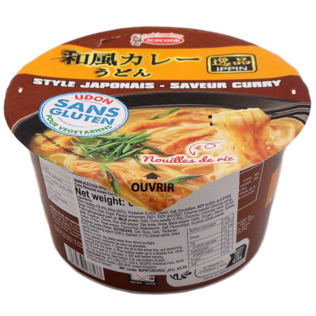 Acecook Ippin Instant Rice Noodles In Bowl Curry63g