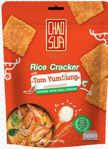 CHAO SUA Rice Cracker Tom Yum Kung Flavour With Shrimp Topping 50G