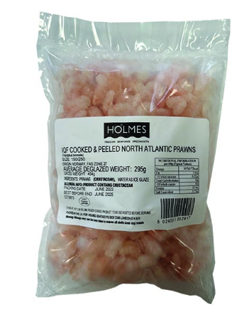 HOLMES Cooked Peeled North Atlantic Prawns 454G