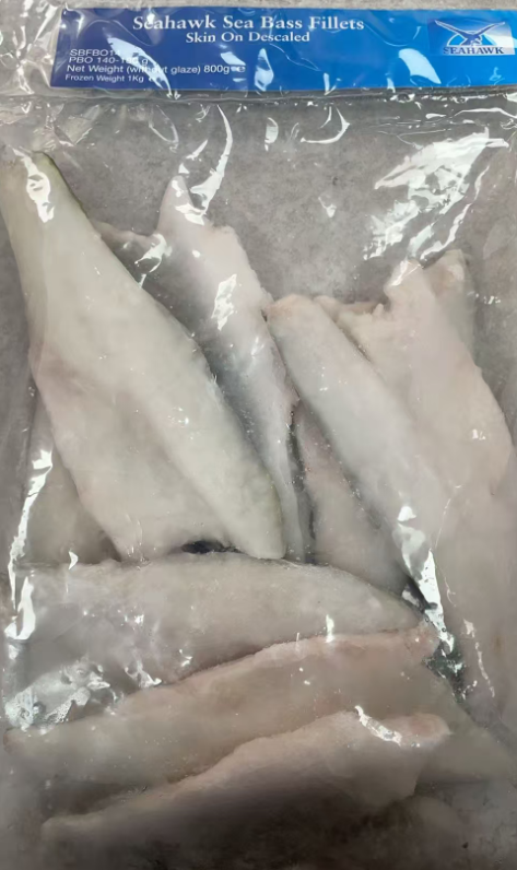 Seahawk Frozen Seabass Fillets 140-180g Skin On Boneless 1kg