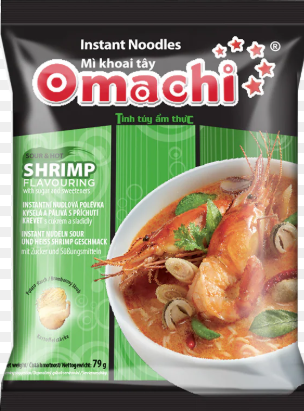 OMACHI Instant Noodles with Potato Starch Sour and Hot Shrimp Flavor 79G