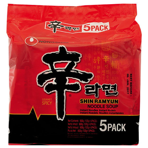 农心韩国辛拉面5连包600g